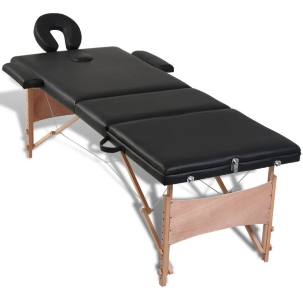 vidaXL Black Foldable Massage Table 3 Zones with Wooden Frame - Image 5