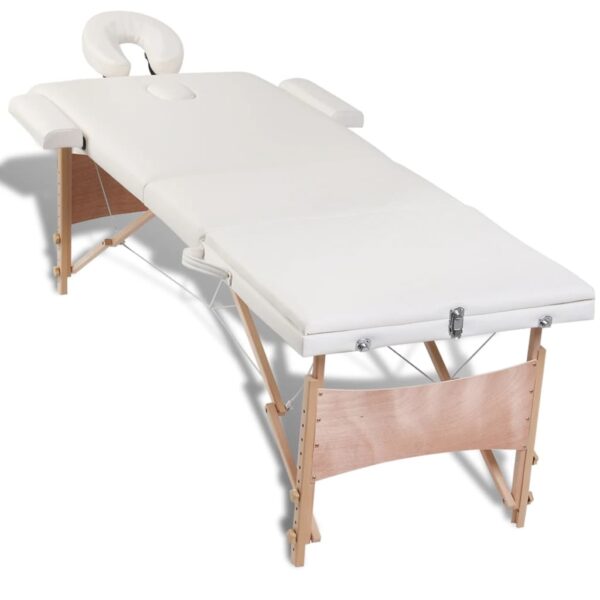 vidaXL Cream White Foldable Massage Table 3 Zones with Wooden Frame - Image 5