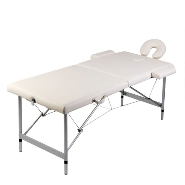 vidaXL Cream White Foldable Massage Table 2 Zones with Aluminum Frame