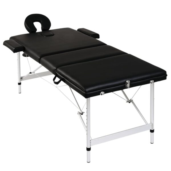 vidaXL Black Foldable Massage Table 3 Zones with Aluminum Frame - Image 3