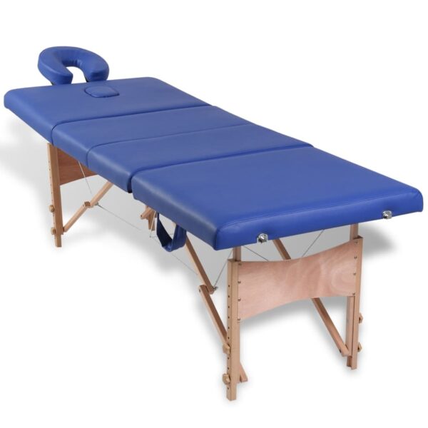 vidaXL Blue Foldable Massage Table 4 Zones with Wooden Frame - Image 2