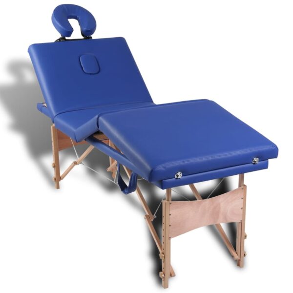 vidaXL Blue Foldable Massage Table 4 Zones with Wooden Frame - Image 7