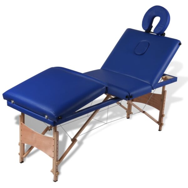 vidaXL Blue Foldable Massage Table 4 Zones with Wooden Frame - Image 9