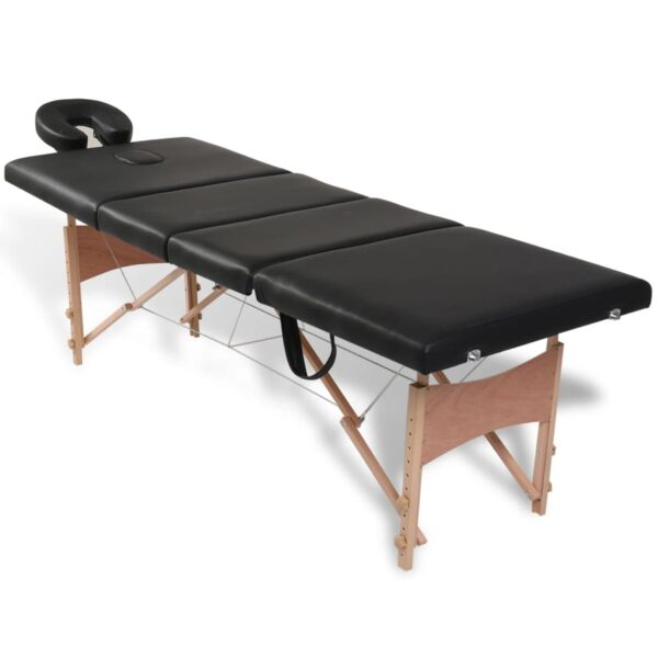 vidaXL Black Foldable Massage Table 4 Zones with Wooden Frame - Image 2