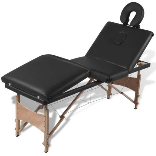 vidaXL Black Foldable Massage Table 4 Zones with Wooden Frame - Image 6