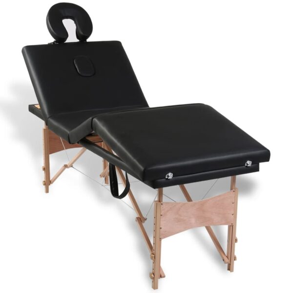 vidaXL Black Foldable Massage Table 4 Zones with Wooden Frame - Image 9