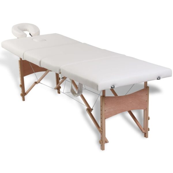 vidaXL Cream White Foldable Massage Table 4 Zones with Wooden Frame - Image 2