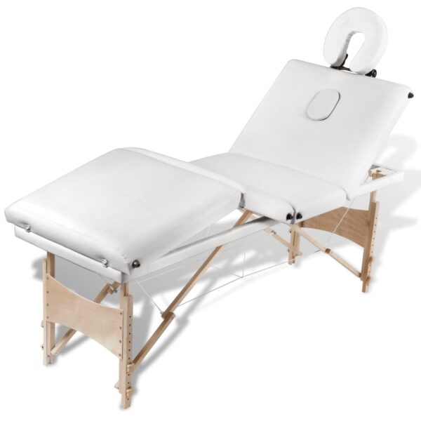 vidaXL Cream White Foldable Massage Table 4 Zones with Wooden Frame - Image 5