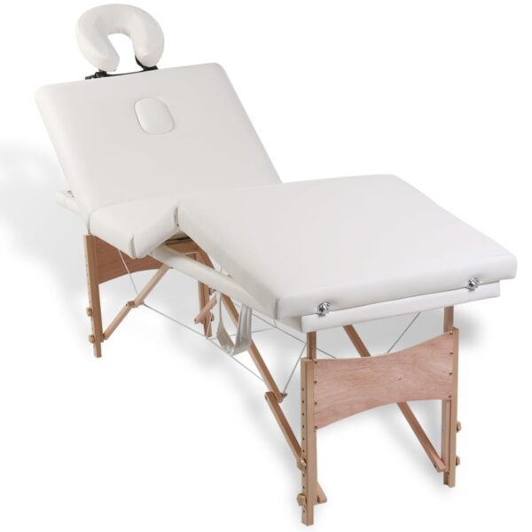 vidaXL Cream White Foldable Massage Table 4 Zones with Wooden Frame - Image 9