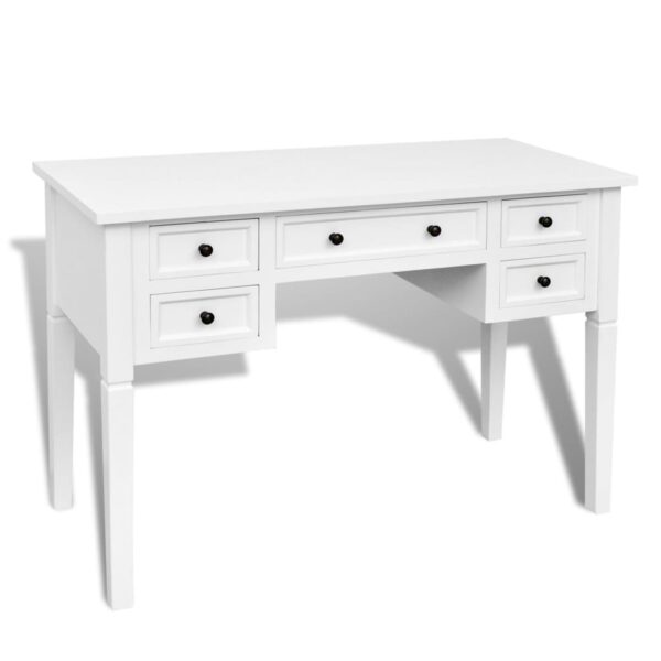 vidaXL White Writing Desk with 5 Drawers - Image 2