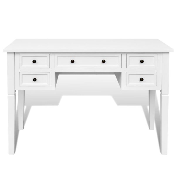 vidaXL White Writing Desk with 5 Drawers - Image 3