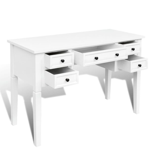 vidaXL White Writing Desk with 5 Drawers - Image 4