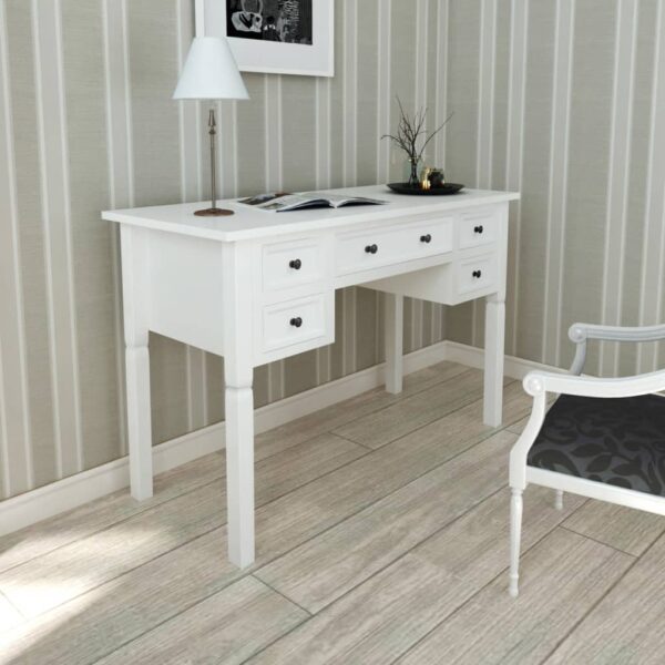 vidaXL White Writing Desk with 5 Drawers