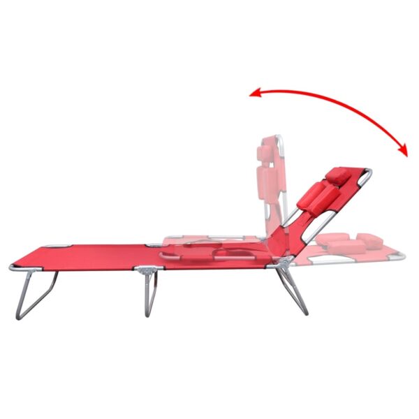 vidaXL Folding Sun Lounger with Head Cushion Powder-coated Steel Red - Image 3