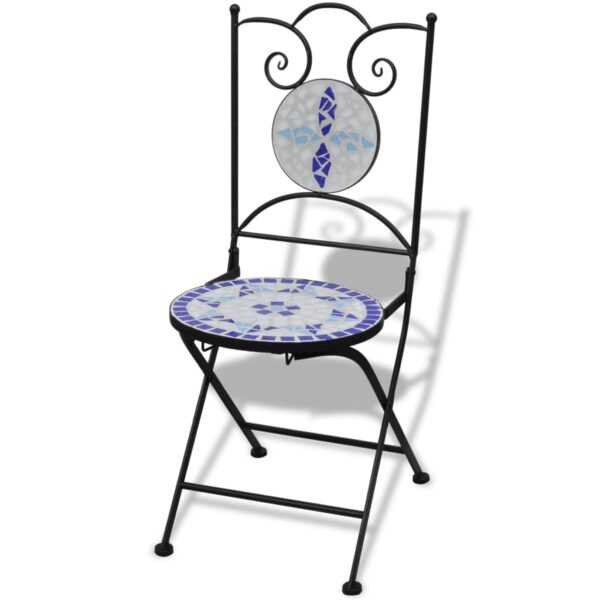 vidaXL Folding Bistro Chairs 2 pcs Ceramic Blue and White - Image 2