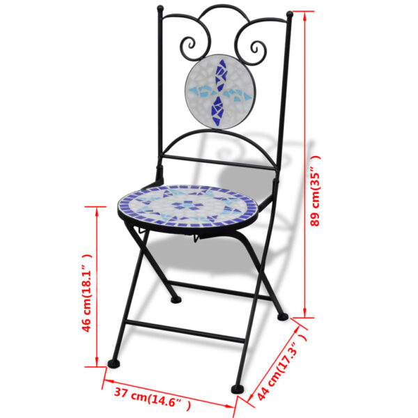 vidaXL Folding Bistro Chairs 2 pcs Ceramic Blue and White - Image 7