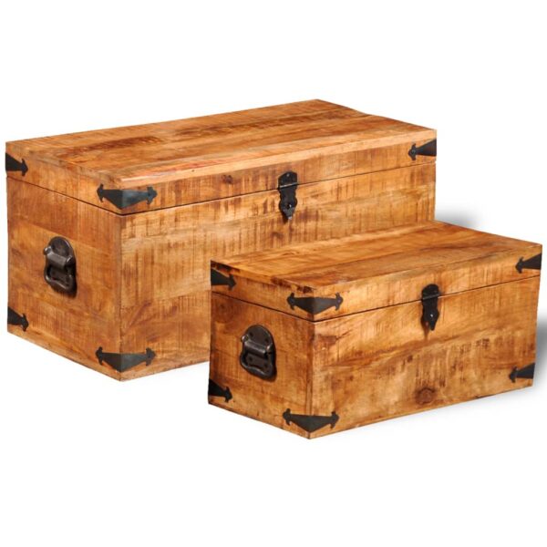 vidaXL Storage Chest Set 2 Pieces Rough Mango Wood - Image 2