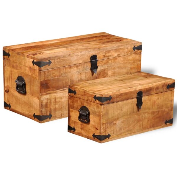 vidaXL Storage Chest Set 2 Pieces Rough Mango Wood - Image 3