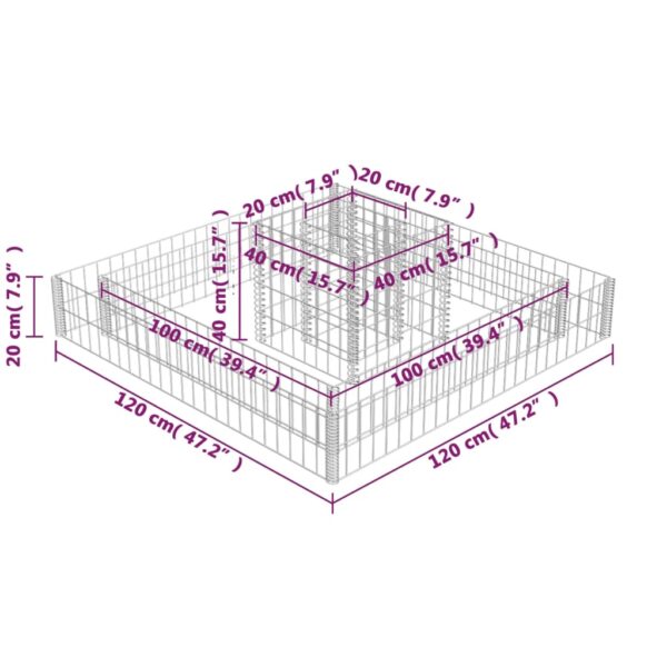 vidaXL Gabion Planter Galvanized Steel 47.2"x47.2"x7.8" - Image 6