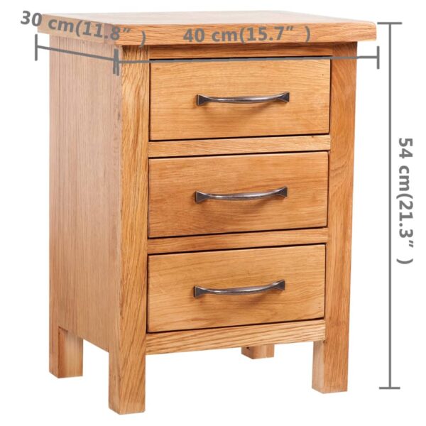 vidaXL Nightstand with 3 Drawers Solid Oak Wood 15.7"x11.8"x21.3" - Image 5