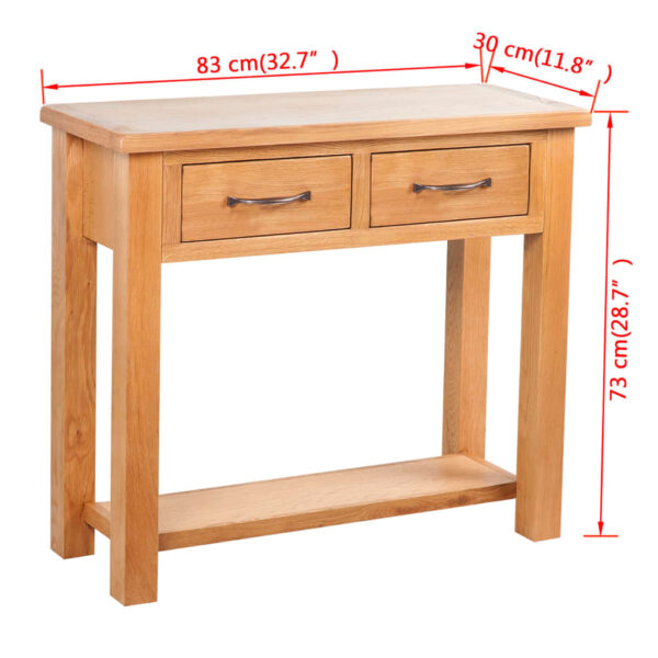 vidaXL Console Table with 2 Drawers Solid Oak Wood 32.7"x11.8"x28.7" - Image 6