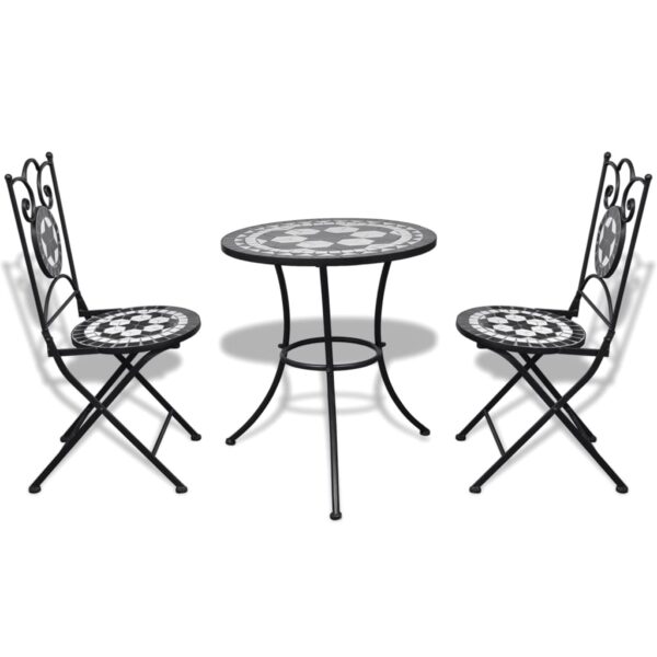 vidaXL 3 Piece Bistro Set Ceramic Tile Black and White - Image 2