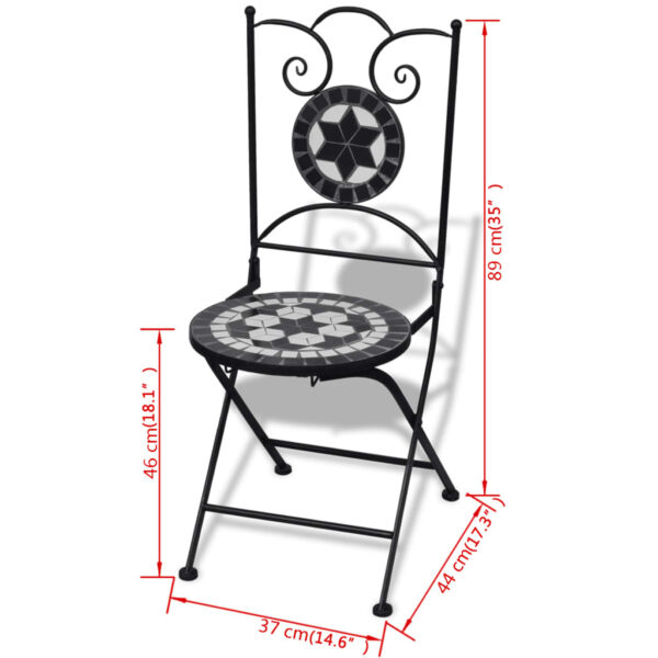 vidaXL 3 Piece Bistro Set Ceramic Tile Black and White - Image 12