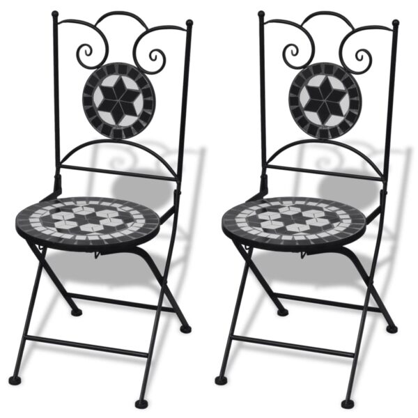 vidaXL 3 Piece Bistro Set Ceramic Tile Black and White - Image 3