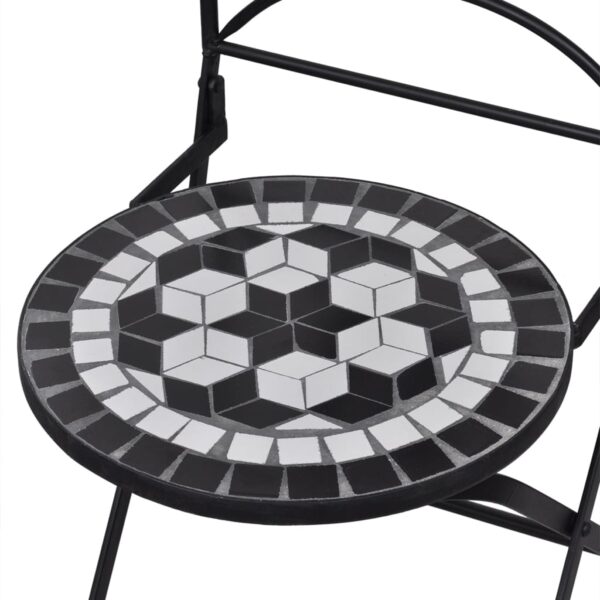 vidaXL 3 Piece Bistro Set Ceramic Tile Black and White - Image 5