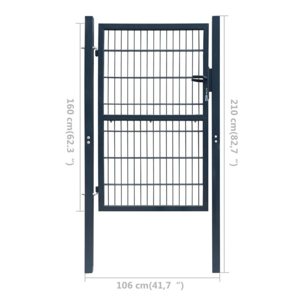 vidaXL 2D Fence Gate (Single) Anthracite Gray 41.7"x82.7" - Image 7