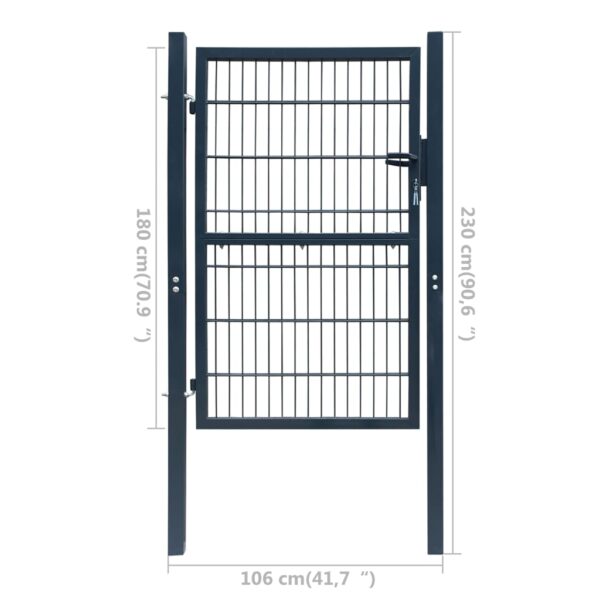 vidaXL 2D Fence Gate (Single) Anthracite Gray 41.7" x 90.6" - Image 7