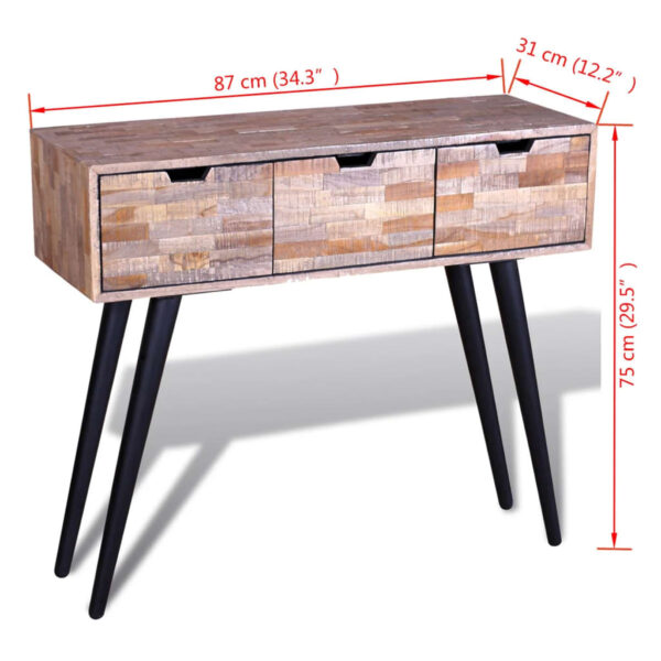 vidaXL Console Table with 3 Drawers Reclaimed Teak Wood - Image 9