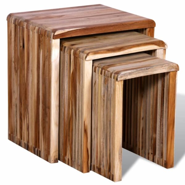 vidaXL Nesting Table Set 3 Pieces Reclaimed Teak - Image 5