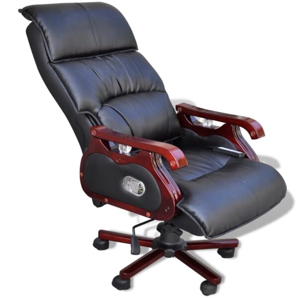 vidaXL Black Top Real Leather Adjustable Massage Office Chair - Image 5