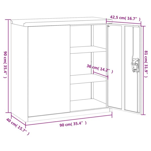 vidaXL Office Cabinet with 2 Doors Gray 35.4â€ Steel - Image 10