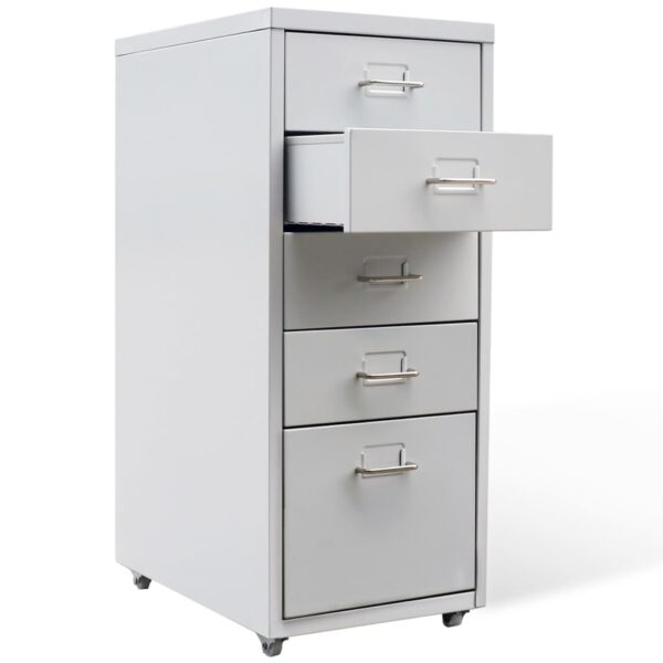 vidaXL File Cabinet with 5 Drawers Gray 27" Steel - Image 2