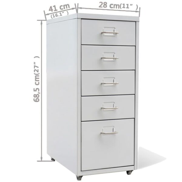 vidaXL File Cabinet with 5 Drawers Gray 27" Steel - Image 7