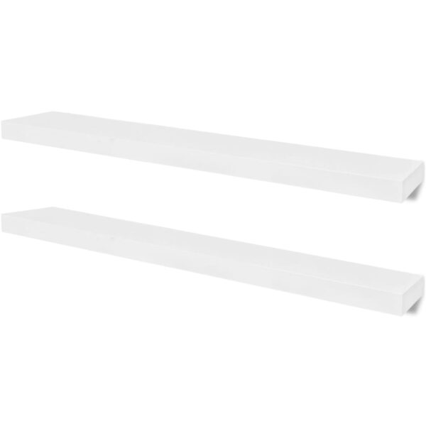 2 White MDF Floating Wall Display Shelves Book/DVD Storage - Image 2