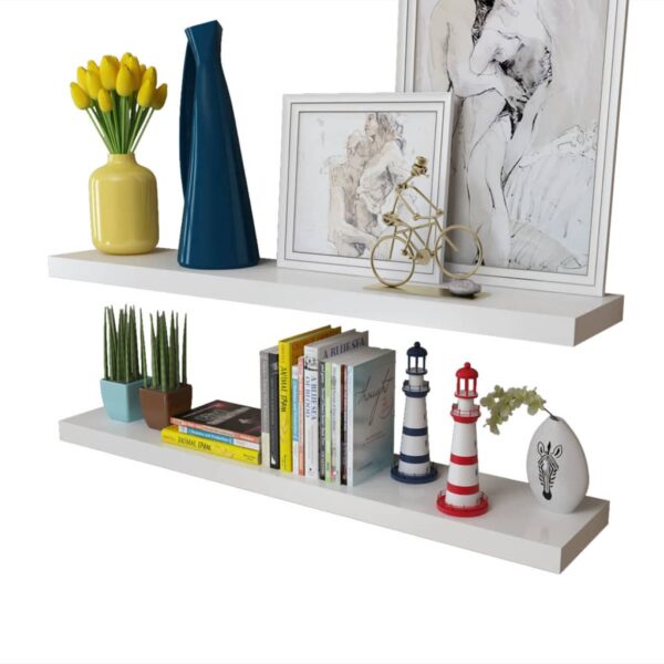 2 White MDF Floating Wall Display Shelves Book/DVD Storage - Image 4