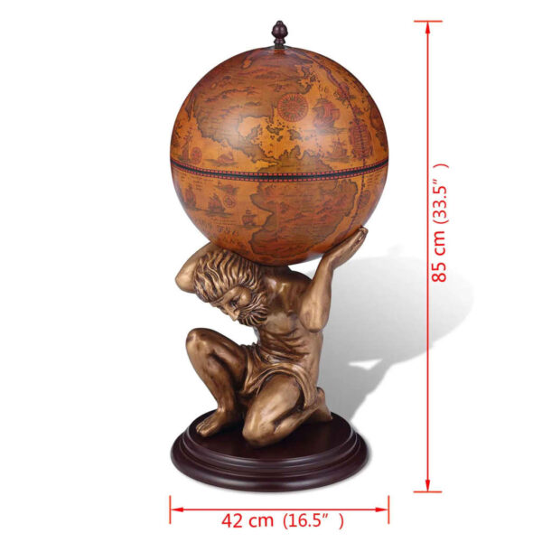 vidaXL Globe Bar Wine Stand Atlas Design 16.5"x16.5"x33.5" - Image 7