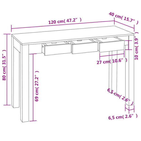 vidaXL Console Table with 3 Drawers 31.5" Solid Sheesham Wood - Image 5