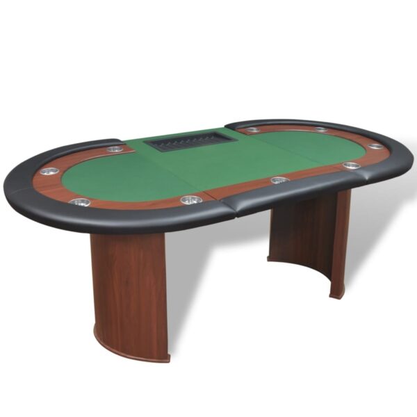 vidaXL 10-Player Poker Table with Dealer Area and Chip Tray Green - Image 4