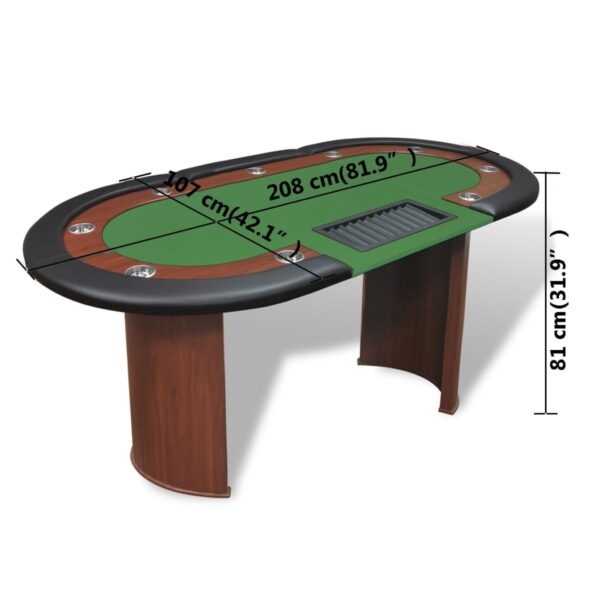 vidaXL 10-Player Poker Table with Dealer Area and Chip Tray Green - Image 9