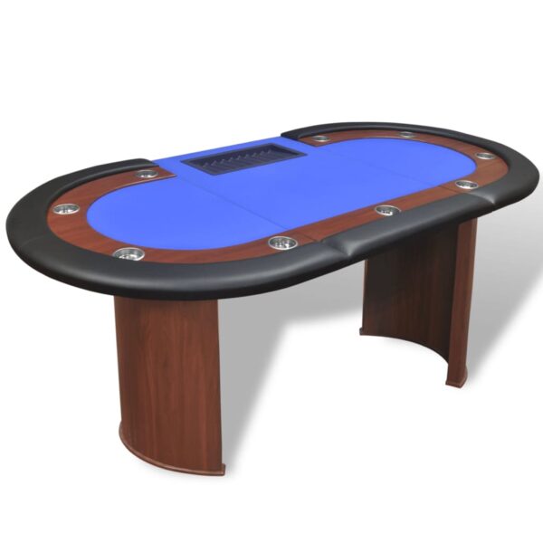 vidaXL 10-Player Poker Table with Dealer Area and Chip Tray Blue - Image 4