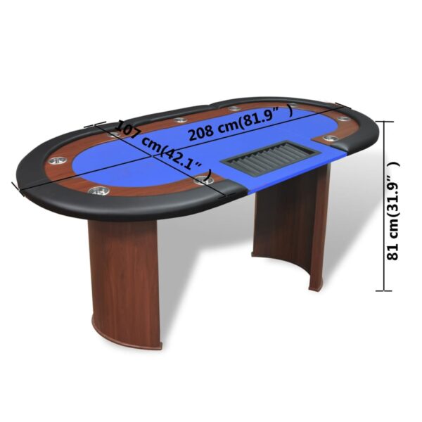 vidaXL 10-Player Poker Table with Dealer Area and Chip Tray Blue - Image 9