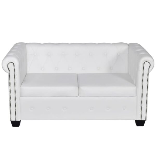 vidaXL Chesterfield 2-Seater Artificial Leather White - Image 2