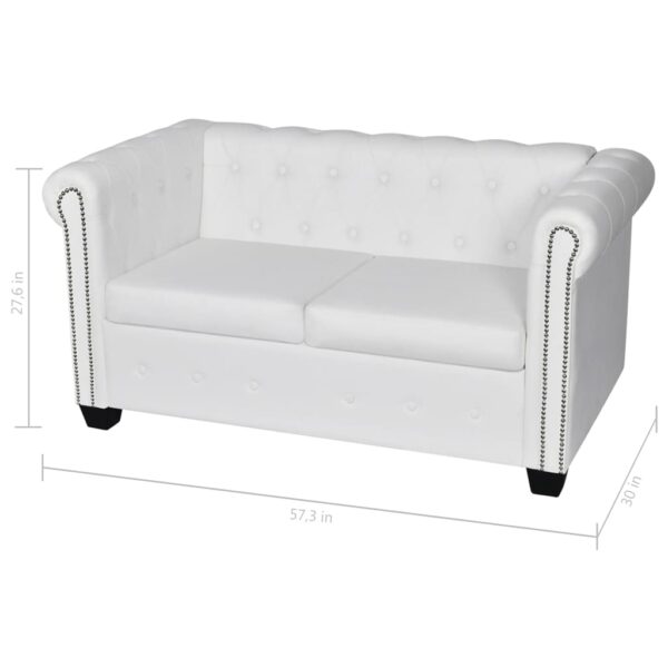 vidaXL Chesterfield 2-Seater Artificial Leather White - Image 5