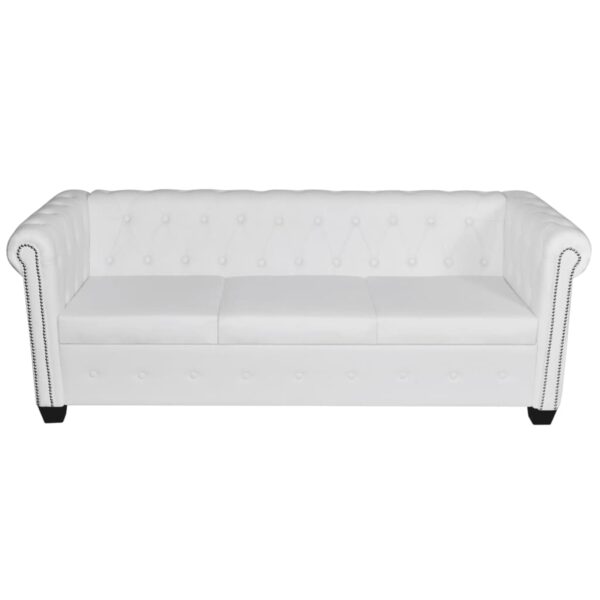 vidaXL Chesterfield 3-Seater Artificial Leather White - Image 2