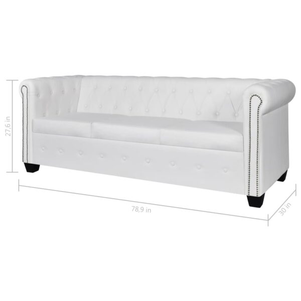 vidaXL Chesterfield 3-Seater Artificial Leather White - Image 5