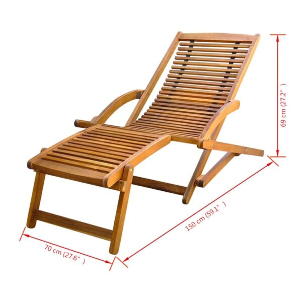 vidaXL Deck Chair with Footrest Solid Acacia Wood - Image 8